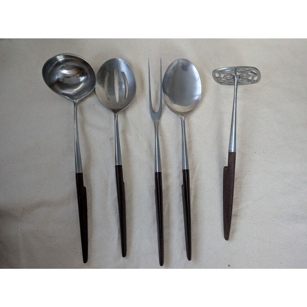 Lot of 5 Epic Forged Stainless Kitchen Utensil Set MCM Wood Handle Japan